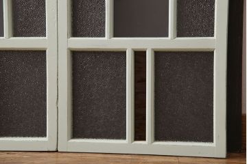 和製アンティーク　色ガラスの組み合わせが愛らしいペイントガラス戸(窓、ガラス引き戸、建具)2枚セット