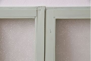 和製アンティーク　色ガラスの組み合わせが愛らしいペイントガラス戸(窓、ガラス引き戸、建具)2枚セット