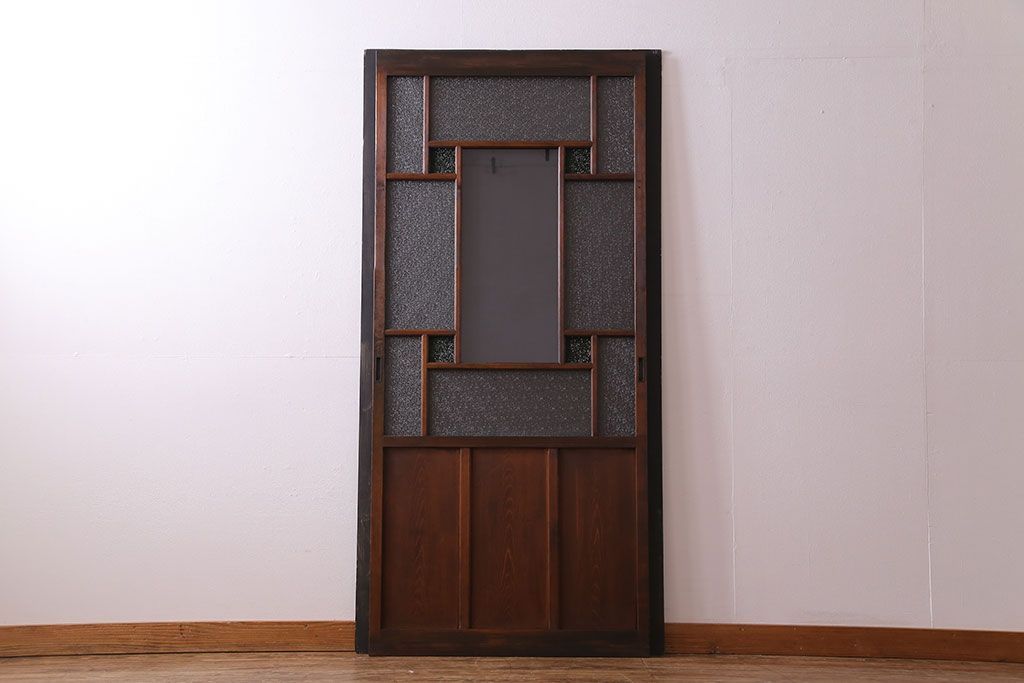 【K様ご決済用】大正ロマン　当時物色ガラス入り!ダイヤガラスとの組み合わせが美しいガラス引き戸(引き戸、ガラス戸、建具)