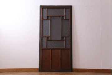 【K様ご決済用】大正ロマン　当時物色ガラス入り!ダイヤガラスとの組み合わせが美しいガラス引き戸(引き戸、ガラス戸、建具)