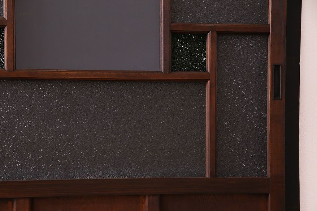 【K様ご決済用】大正ロマン　当時物色ガラス入り!ダイヤガラスとの組み合わせが美しいガラス引き戸(引き戸、ガラス戸、建具)