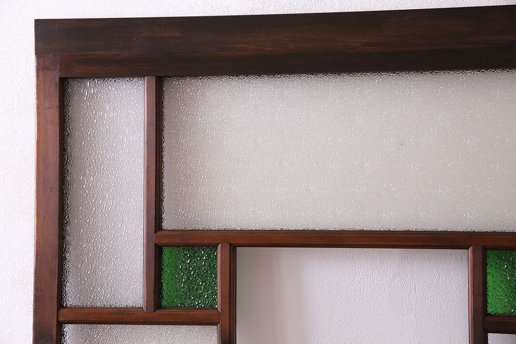 【K様ご決済用】大正ロマン　当時物色ガラス入り!ダイヤガラスとの組み合わせが美しいガラス引き戸(引き戸、ガラス戸、建具)