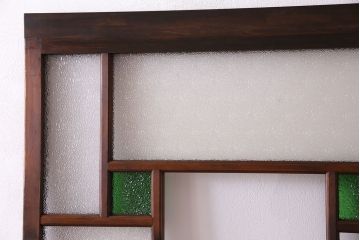 【K様ご決済用】大正ロマン　当時物色ガラス入り!ダイヤガラスとの組み合わせが美しいガラス引き戸(引き戸、ガラス戸、建具)