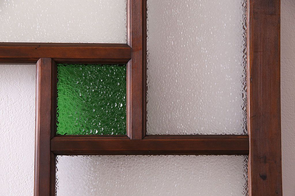 【K様ご決済用】大正ロマン　当時物色ガラス入り!ダイヤガラスとの組み合わせが美しいガラス引き戸(引き戸、ガラス戸、建具)