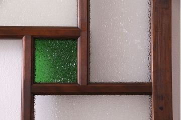 【K様ご決済用】大正ロマン　当時物色ガラス入り!ダイヤガラスとの組み合わせが美しいガラス引き戸(引き戸、ガラス戸、建具)