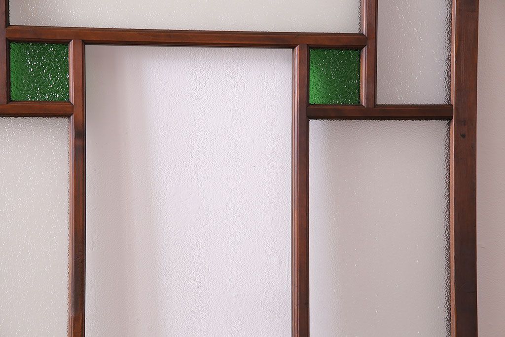 【K様ご決済用】大正ロマン　当時物色ガラス入り!ダイヤガラスとの組み合わせが美しいガラス引き戸(引き戸、ガラス戸、建具)