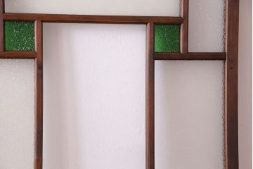 【K様ご決済用】大正ロマン　当時物色ガラス入り!ダイヤガラスとの組み合わせが美しいガラス引き戸(引き戸、ガラス戸、建具)