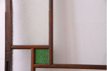 【K様ご決済用】大正ロマン　当時物色ガラス入り!ダイヤガラスとの組み合わせが美しいガラス引き戸(引き戸、ガラス戸、建具)