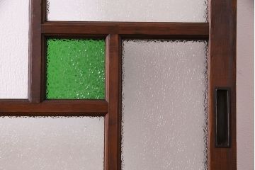 【K様ご決済用】大正ロマン　当時物色ガラス入り!ダイヤガラスとの組み合わせが美しいガラス引き戸(引き戸、ガラス戸、建具)