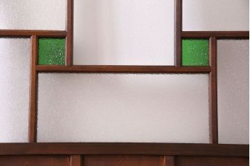 【K様ご決済用】大正ロマン　当時物色ガラス入り!ダイヤガラスとの組み合わせが美しいガラス引き戸(引き戸、ガラス戸、建具)