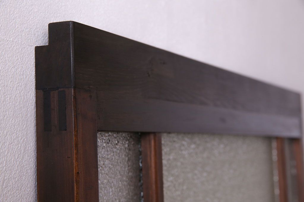 【K様ご決済用】大正ロマン　当時物色ガラス入り!ダイヤガラスとの組み合わせが美しいガラス引き戸(引き戸、ガラス戸、建具)