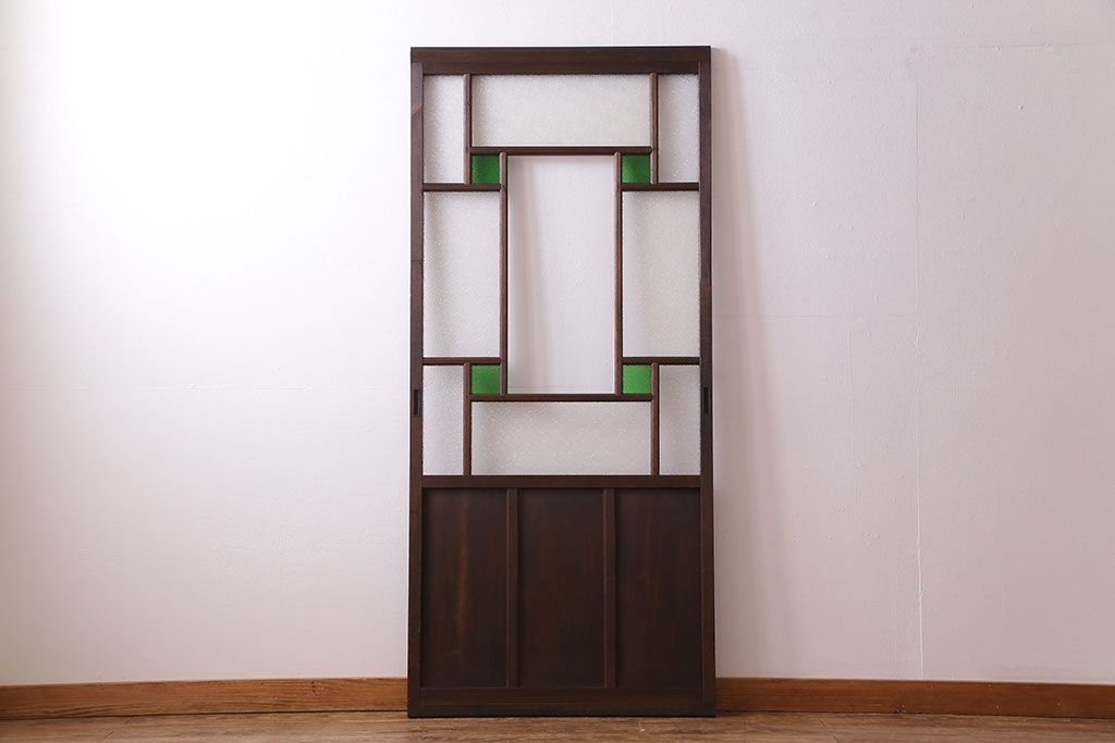 【K様ご決済用】大正ロマン　当時物色ガラス入り!ダイヤガラスとの組み合わせが美しいガラス引き戸(引き戸、ガラス戸、建具)