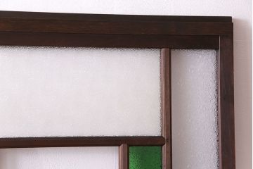 【K様ご決済用】大正ロマン　当時物色ガラス入り!ダイヤガラスとの組み合わせが美しいガラス引き戸(引き戸、ガラス戸、建具)