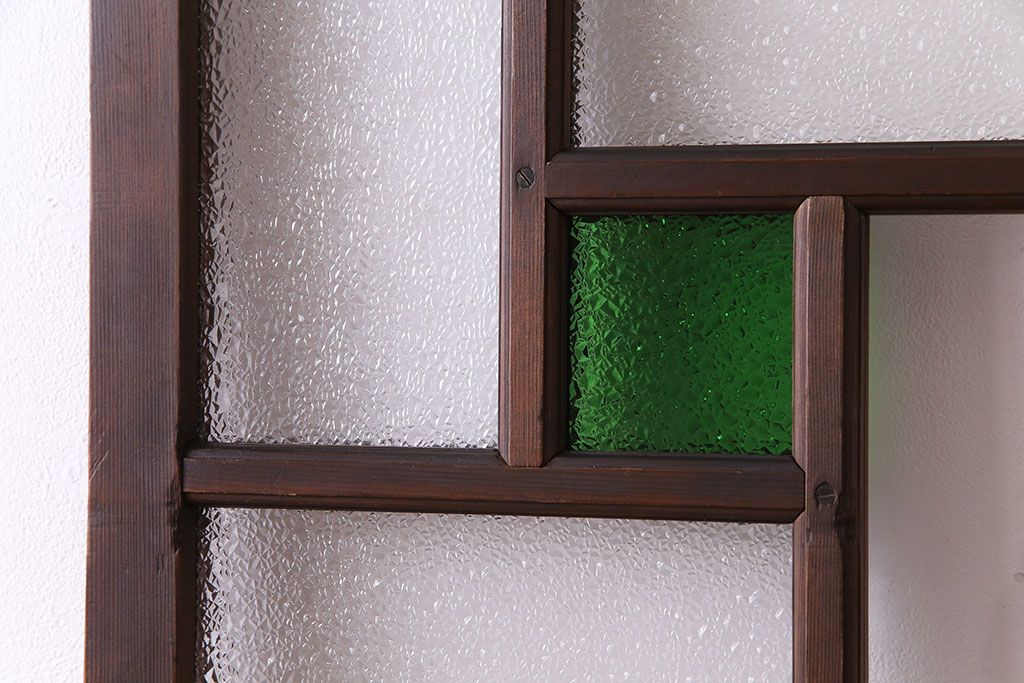 【K様ご決済用】大正ロマン　当時物色ガラス入り!ダイヤガラスとの組み合わせが美しいガラス引き戸(引き戸、ガラス戸、建具)