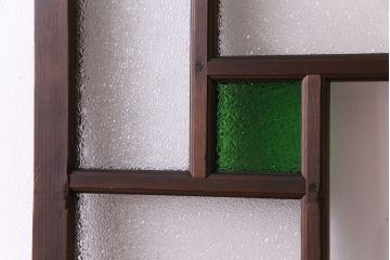 【K様ご決済用】大正ロマン　当時物色ガラス入り!ダイヤガラスとの組み合わせが美しいガラス引き戸(引き戸、ガラス戸、建具)