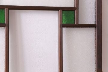 【K様ご決済用】大正ロマン　当時物色ガラス入り!ダイヤガラスとの組み合わせが美しいガラス引き戸(引き戸、ガラス戸、建具)