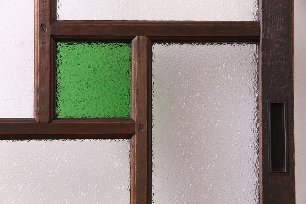 【K様ご決済用】大正ロマン　当時物色ガラス入り!ダイヤガラスとの組み合わせが美しいガラス引き戸(引き戸、ガラス戸、建具)