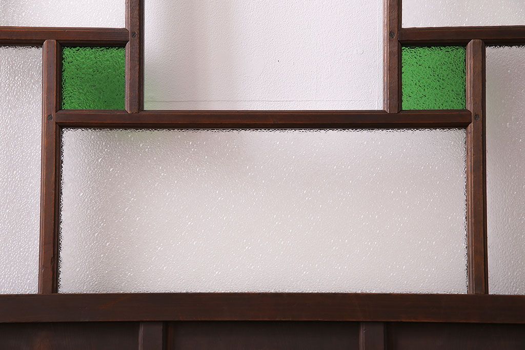 【K様ご決済用】大正ロマン　当時物色ガラス入り!ダイヤガラスとの組み合わせが美しいガラス引き戸(引き戸、ガラス戸、建具)