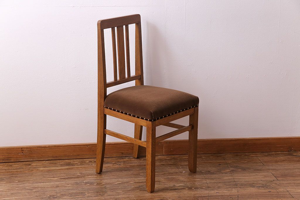 アンティーク家具　和製アンティーク　木のぬくもりを感じるナラ材のシンプルチェア(椅子、ダイニングチェア)