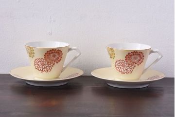 アンティーク雑貨　オールドノリタケ(則武・日陶)　レトロなデザインのカップ&ソーサー(洋食器)2客セット