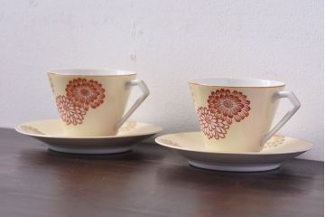 アンティーク雑貨　オールドノリタケ(則武・日陶)　レトロなデザインのカップ&ソーサー(洋食器)2客セット