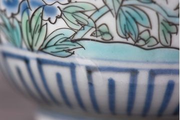 アンティーク雑貨　古民具・骨董　江戸期　華やかな古伊万里色絵染付　蕎麦猪口(湯呑、向付)