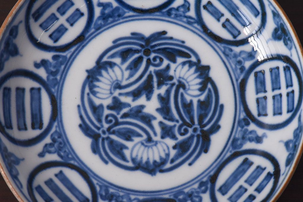 アンティーク雑貨　江戸期　角福　染付小皿2枚セット(和食器)