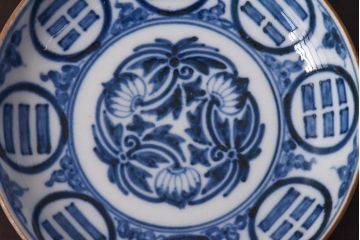 アンティーク雑貨　江戸期　角福　染付小皿2枚セット(和食器)