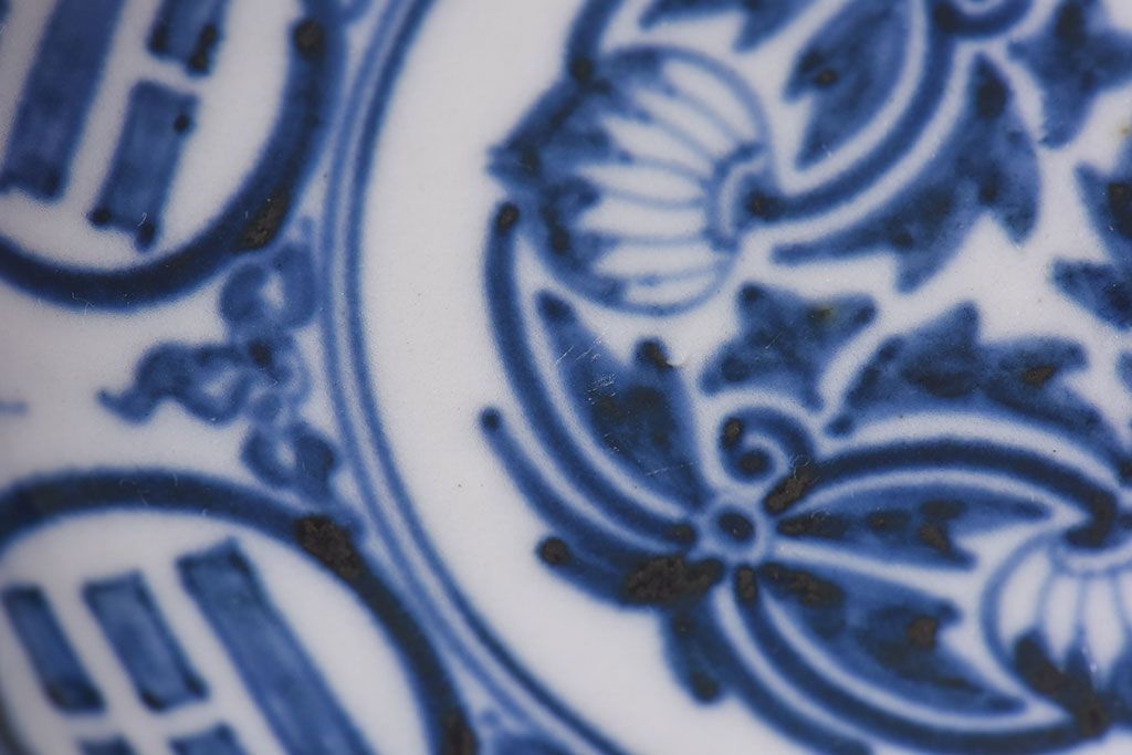 アンティーク雑貨　江戸期　角福　染付小皿2枚セット(和食器)