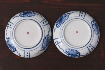 アンティーク雑貨　江戸期　角福　染付小皿2枚セット(和食器)