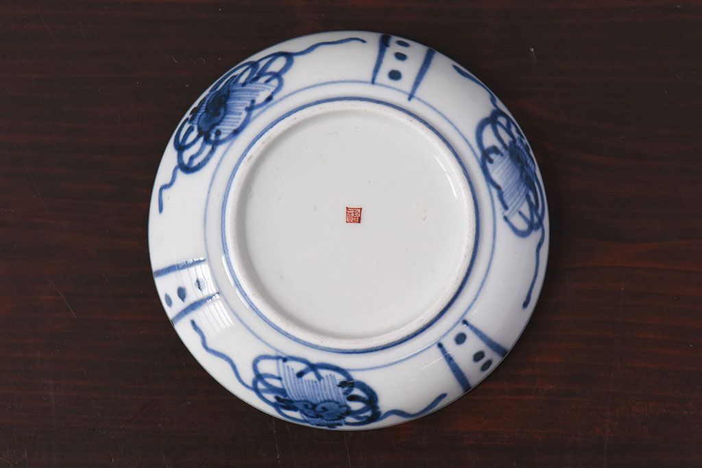 アンティーク雑貨　江戸期　角福　染付小皿2枚セット(和食器)