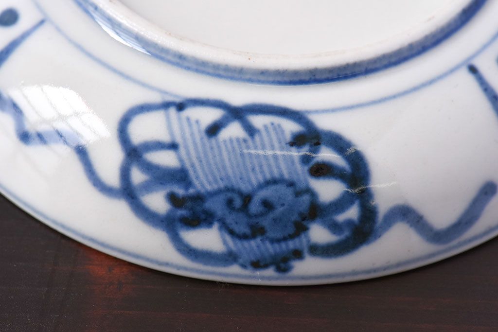 アンティーク雑貨　江戸期　角福　染付小皿2枚セット(和食器)