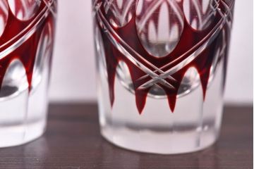 アンティーク雑貨　昭和初期　和モダンな雰囲気漂う切子ショットグラス(酒器)2個セット(1)