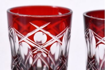 アンティーク雑貨　昭和初期　和モダンな雰囲気漂う切子ショットグラス(酒器)2個セット(2)