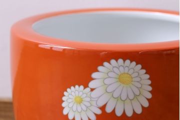 アンティーク雑貨　オールドノリタケ(則武・日陶)　ヤジロベー印　朱色地白菊文　火鉢(1)