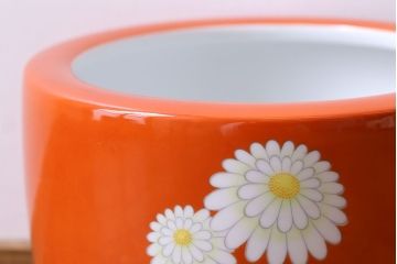 アンティーク雑貨　オールドノリタケ(則武・日陶)　ヤジロベー印　朱色地白菊文　火鉢(2)