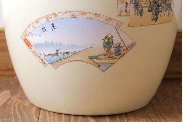 アンティーク雑貨　ノリタケ・則武(日陶)　「東海道五十三次」和の雰囲気漂う火鉢(手あぶり、鉢カバー、傘立て)(3)