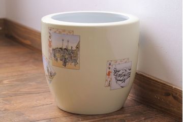 アンティーク雑貨　ノリタケ・則武(日陶)　「東海道五十三次」和の雰囲気漂う火鉢(手あぶり、鉢カバー、傘立て、ディスプレイ)(R-028178)