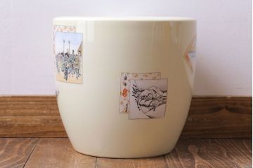 アンティーク雑貨　ノリタケ・則武(日陶)　「東海道五十三次」和の雰囲気漂う火鉢(手あぶり、鉢カバー、傘立て、ディスプレイ)(R-028178)