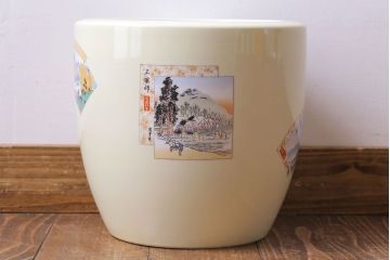 アンティーク雑貨　ノリタケ・則武(日陶)　「東海道五十三次」和の雰囲気漂う火鉢(手あぶり、鉢カバー、傘立て、ディスプレイ)(R-028178)
