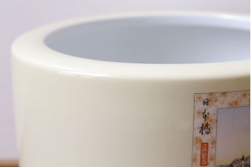 和製アンティーク　オールドノリタケ　日陶(則武)　「東海道五十三次」和の雰囲気漂う火鉢(瀬戸火鉢、Noritake、noritake、NORITAKE、手あぶり、鉢カバー、傘立て、ディスプレイ)(R-028178)