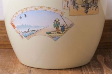 和製アンティーク　オールドノリタケ　日陶(則武)　「東海道五十三次」和の雰囲気漂う火鉢(瀬戸火鉢、Noritake、noritake、NORITAKE、手あぶり、鉢カバー、傘立て、ディスプレイ)(R-028178)