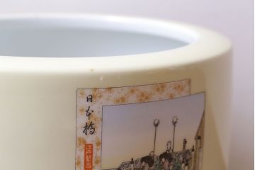 アンティーク雑貨　日陶(ノリタケ、則武)　東海道五十三次　江戸の風景が楽しめる火鉢(鉢カバー、傘立て、ディスプレイ)(1)(R-028179)