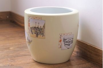 和製アンティーク　オールドノリタケ　日陶(則武)　東海道五十三次　江戸の風景が楽しめる火鉢(瀬戸火鉢、Noritake、noritake、NORITAKE、鉢カバー、傘立て、ディスプレイ)(1)(R-028179)