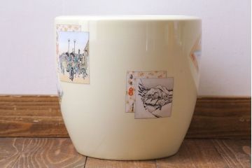 和製アンティーク　オールドノリタケ　日陶(則武)　東海道五十三次　江戸の風景が楽しめる火鉢(瀬戸火鉢、Noritake、noritake、NORITAKE、鉢カバー、傘立て、ディスプレイ)(1)(R-028179)