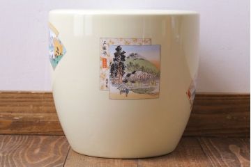 和製アンティーク　オールドノリタケ　日陶(則武)　東海道五十三次　江戸の風景が楽しめる火鉢(瀬戸火鉢、Noritake、noritake、NORITAKE、鉢カバー、傘立て、ディスプレイ)(1)(R-028179)