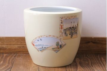 和製アンティーク　オールドノリタケ　日陶(則武)　東海道五十三次　江戸の風景が楽しめる火鉢(瀬戸火鉢、Noritake、noritake、NORITAKE、鉢カバー、傘立て、ディスプレイ)(R-028180)(2)