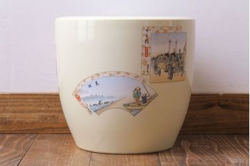 和製アンティーク　オールドノリタケ　日陶(則武)　東海道五十三次　江戸の風景が楽しめる火鉢(瀬戸火鉢、Noritake、noritake、NORITAKE、鉢カバー、傘立て、ディスプレイ)(R-028180)(2)