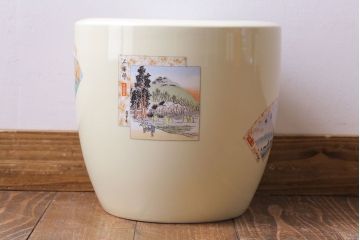 アンティーク雑貨　日陶(ノリタケ、則武)　東海道五十三次　江戸の風景が楽しめる火鉢(鉢カバー、傘立て、ディスプレイ)(R-028181)(3)