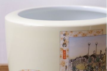 和製アンティーク　オールドノリタケ　日陶(則武)　東海道五十三次　江戸の風景が楽しめる火鉢(瀬戸火鉢、Noritake、noritake、NORITAKE、鉢カバー、傘立て、ディスプレイ)(R-028181)(3)